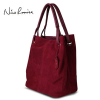 Nico Louise Women Real Split Suede Leather Tote Bag,New Leisure Large Top-handle Bags Lady Casual Crossbody Shoulder Handbag - sparklingselections