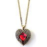 Red Gem Crystal Heart Angel Wing Long Chain Pendant Necklace
