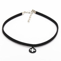 Pure Black Velvet Leather Round Clover Pendant Necklace For Women - sparklingselections