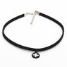 Pure Black Velvet Leather Round Clover Pendant Necklace For Women