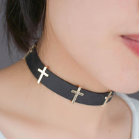New Feminine Black Leather Cross Choker Necklace Hot Sale Ladies Casual Wedding, Party, Engagement Necklace Jewelry - sparklingselections