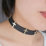 New Feminine Black Leather Cross Choker Necklace Hot Sale Ladies Casual Wedding, Party, Engagement Necklace Jewelry