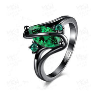 Silver & Green Crystal Engagement Wedding Rings For Women - sparklingselections