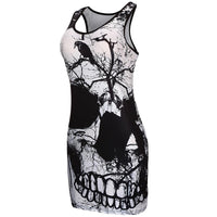 New Women's Sleeveless Skull Printed Summer Vintage Dress - sparklingselections