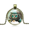 Women Cabochon Glass Cat Pendant Necklace