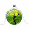 Vintage Tree of Life Glass Cabochon Pendant Necklace Handmade Jewelry