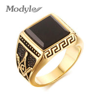 Modyle Gold-Color Cool Men Masonic Rings Stainless Steel Wedding Rings for Men Jewelry Black 15mm Wide Rings Jewelry - sparklingselections