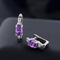 Oval Purple Amethyst White Topaz  Silver Earrings - sparklingselections