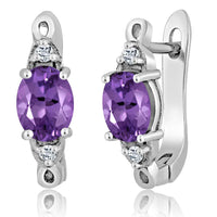 Oval Purple Amethyst White Topaz  Silver Earrings - sparklingselections