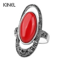 Silver Color Black Resin Red Rhinestone Ring For Women - sparklingselections