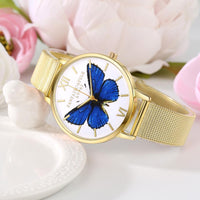 New Butterfly Printed Women Stainless Steel Watch - sparklingselections