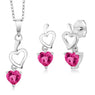 Pink Created Silver Pendant Earrings Set With Chain