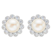 Women's Cultured Pearl Around Gems Stud Earrings - sparklingselections
