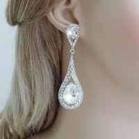 Tear Drop Long Bridal Earrings - sparklingselections