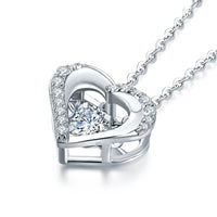 Silver Necklace Heart Pendant Jewelry With Dancing Natural Stone - sparklingselections