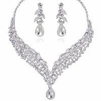 Austrian Crystal Water Drop Earrings With Necklace Wedding Jewelry Sets For Women/Girls/Mom, Bridal Jewelry Sets - sparklingselections