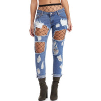 Women Fashion Sexy Net Socks Ripped Jeans - sparklingselections