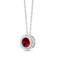 Women's Round Red Created Ruby Pendant With Chain - sparklingselections