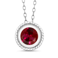 Women's Round Red Created Ruby Pendant With Chain - sparklingselections