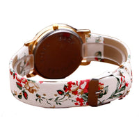 Flower Printed Women Leather Metal Watch New Fashion Colorful High Quality Quartz Wristwatches - sparklingselections