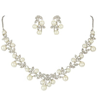 Clear Rhinestone Flower Pearl Necklace Set for Bride - sparklingselections