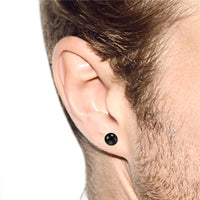 Men  Black Round Magnet Stud Earrings - sparklingselections