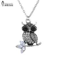 Animal Leaf Crystal Owl Pendant Necklace - sparklingselections