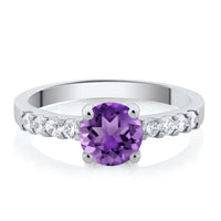 Round Purple Amethyst Rhodium Plated Ring - sparklingselections