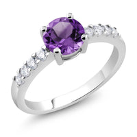 Round Purple Amethyst Rhodium Plated Ring - sparklingselections