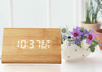 Wooden LED Digital Alarm Clock, Displays Temperature Cube Wood-shaped Sound Control Hot LED Alarm Clock - sparklingselections