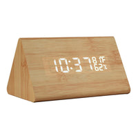 Wooden LED Digital Alarm Clock, Displays Temperature Cube Wood-shaped Sound Control Hot LED Alarm Clock - sparklingselections