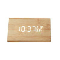 Wooden LED Digital Alarm Clock, Displays Temperature Cube Wood-shaped Sound Control Hot LED Alarm Clock - sparklingselections