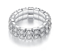 Multi-row Silver Elastic Full Crystal Rhinestone Rings For Women - sparklingselections