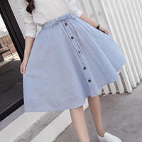 new Cute Women summer Single-breasted High Waist striped Skirt size mlxl - sparklingselections