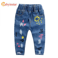 new Spring Autumn Cute Cartoon Printed Casual Ripped Jeans size 234t - sparklingselections
