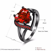 Wedding Love Heart Big Black Ring for Women - sparklingselections