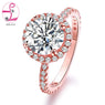 ZHE FAN Round AAA Cubic Zirconia Engagement Promise Ring Rhodium Rose Gold Color Plate White Micro CZ Halo Women Rings Size 5-10