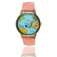 Women Global Travel With Plane Map Pink Quartz Watch - sparklingselections