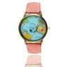Women Global Travel With Plane Map Pink Quartz Watch