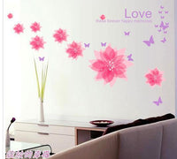 New Love Pink Flowers Butterfly Quotes Wall Sticker - sparklingselections