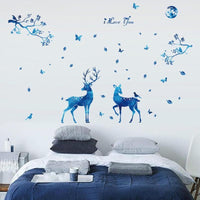 Nordic Style Blue Star Deer Wall Stickers For Living Room - sparklingselections