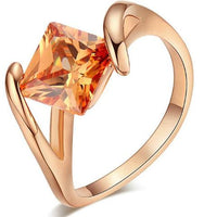 Womens Square Orangle Crystal Rose Gold Color Fashion Ring - sparklingselections