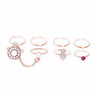 7PCS /Set Wedding Ring Simple Pink Purple Crystal Opal Leaf Charm Chain Ring For Women