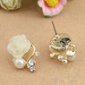 Rose Flower Shiny Crystal Rhinestone Pearl Stud Earrings