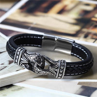 Men Leather Braided Rope Bead Charm Wristband - sparklingselections
