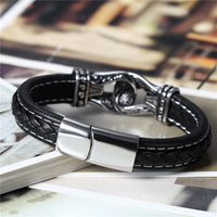 Men Leather Braided Rope Bead Charm Wristband - sparklingselections