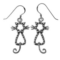 Women's Fashion New Cat Dangle Earrings Rock Animal Shaped Crystal Silver Drop Earrings - sparklingselections