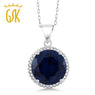 Round Blue Sapphire  Pendant Necklace  For Women
