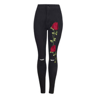 new skinny Floral Embroidered Denim Ripped Jeans - sparklingselections