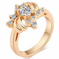 Fashion Flower Zircon Gold Color Rose Ring - sparklingselections